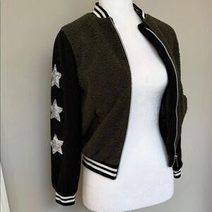 Limited Too Olive Army green and Black Varsity Jacket with sequins Stars